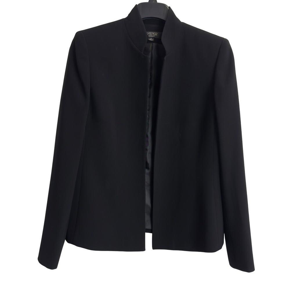 Kasper Classics Black Open Front Mandarin Collar Blazer Jacket Womens Size 6